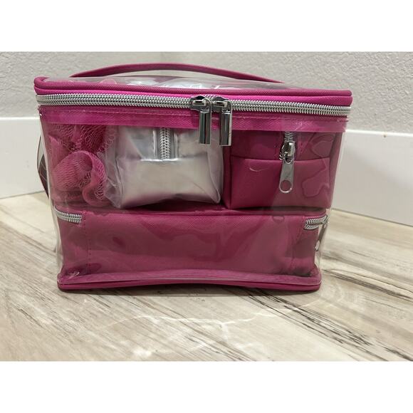 Pink/Clear Travel Cosmetic Bag Organizer 8 Piece Set New (9x6x7) - Picture 1 of 7
